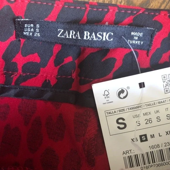 NEW Zara Basic cheetah red/black cropped pant Small Safari Casual - Picture 12 of 15
